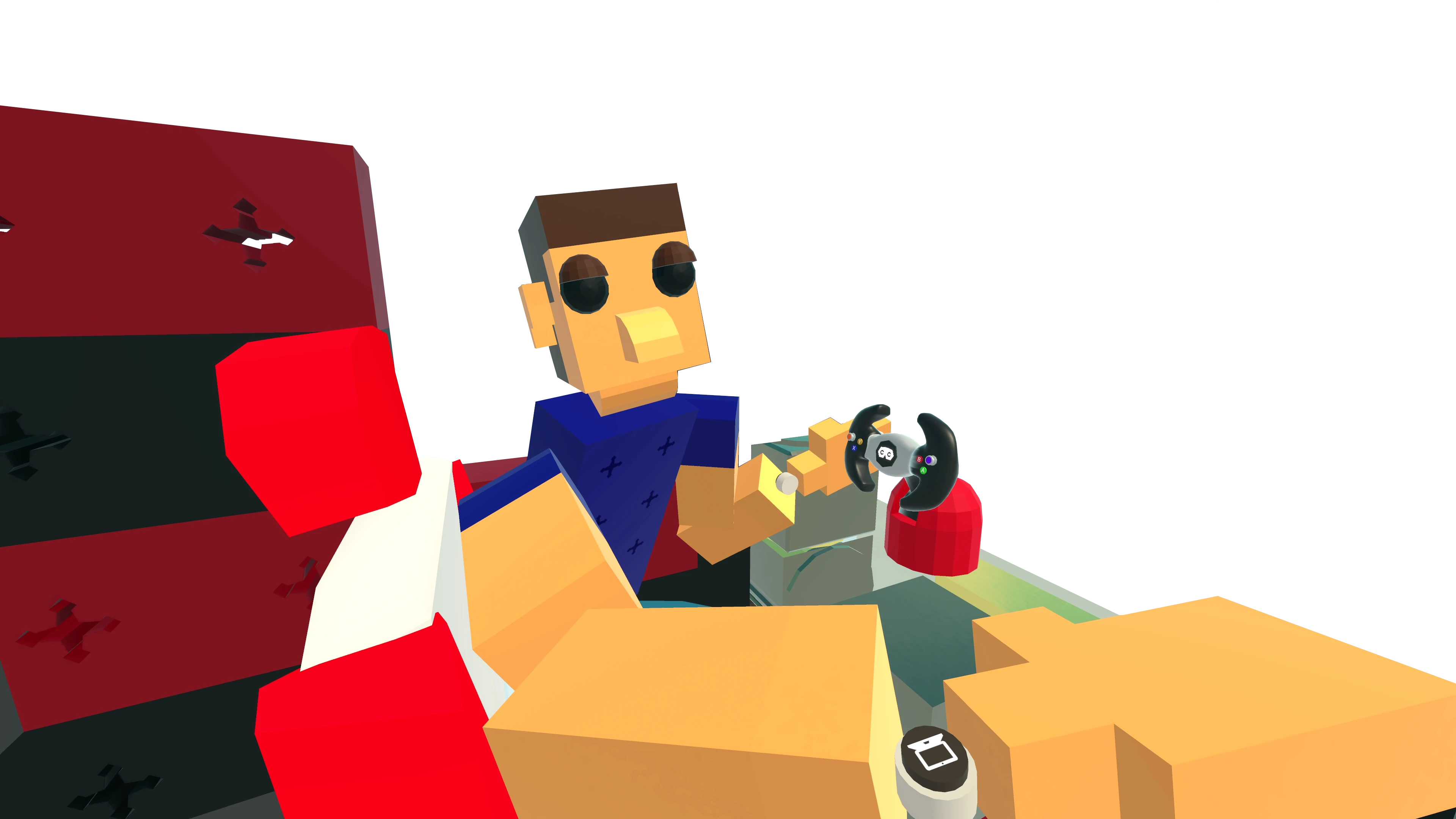 Samurai character with mix of futuristic and traditional armor, his hair in a but and a visor on his eyes